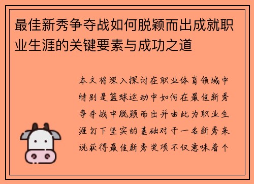 最佳新秀争夺战如何脱颖而出成就职业生涯的关键要素与成功之道