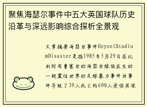 聚焦海瑟尔事件中五大英国球队历史沿革与深远影响综合探析全景观
